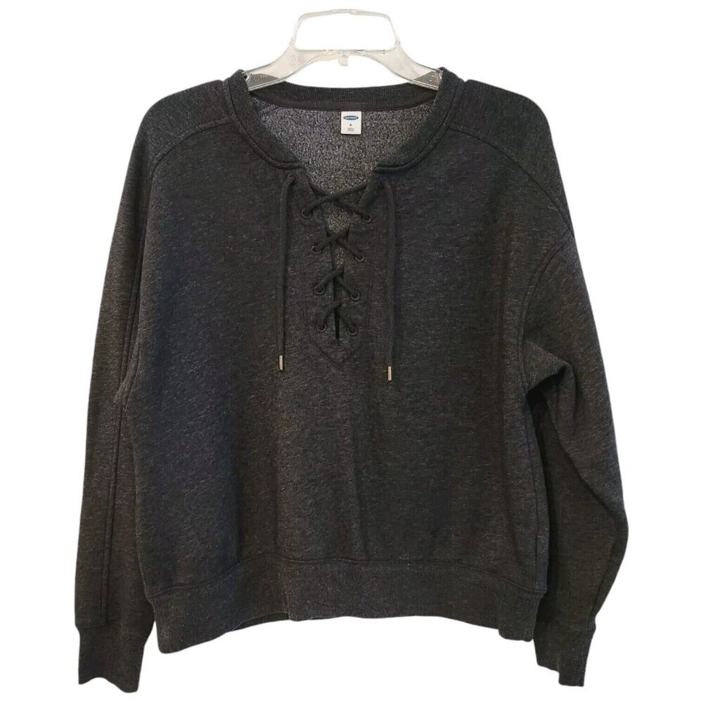 🪻BOGO🪻 Old Navy Lace-Up Crew Neck Sweatshirt Semi-Cropped Fleece Size Med‎